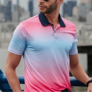 Society of Threads Men Intelli Fresh Polo T-Shirt Spotted Pink Size S